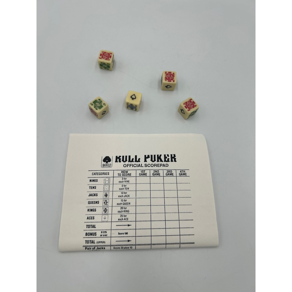 Vintage Roll Poker Dice Game Set with Official Scorepad Cream Dice